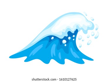 Illustration of wave with sea foam. Ocean, river or water splash.
