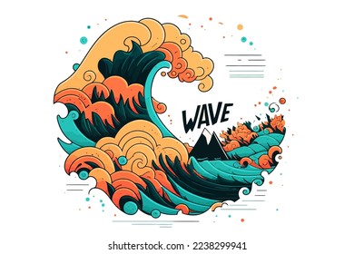 illustration of wave water logo art vector cartoon. flat outline color icon background symbol