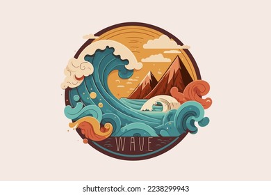 illustration of wave water logo art vector cartoon. flat outline color icon background symbol