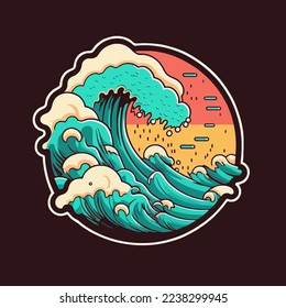 illustration of wave water logo art vector cartoon. flat outline color icon background symbol