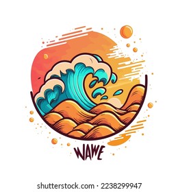 illustration of wave water logo art vector cartoon. flat outline color icon background symbol