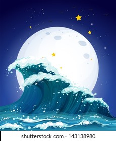 Illustration of the waves and the moon