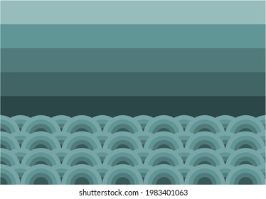 ilustración de olas con cielo azul ancho
