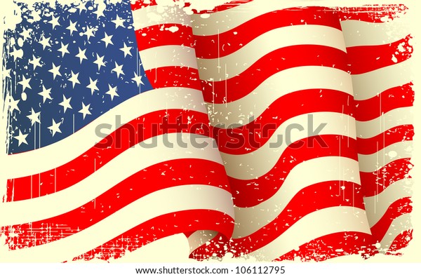 なびくアメリカ国旗とグランジの境界のイラスト のベクター画像素材 ロイヤリティフリー