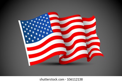 illustration of waving American Flag on dark background