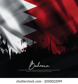 illustration of waving Bahrain flag silk grunge background