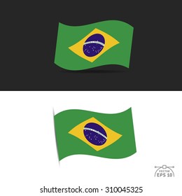 illustration of waving Brazil Flag on black and white  background.