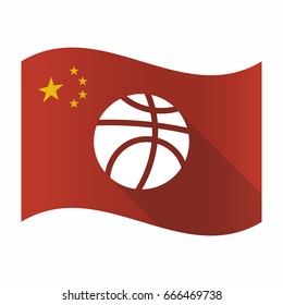 Illustration of a waving China flag with  a basketball ball