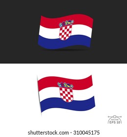 illustration of waving Croatia Flag on black and white  background.