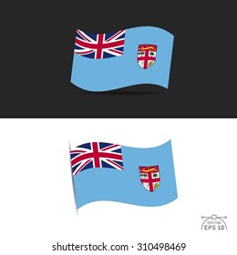  illustration of waving Fiji Flag on black and white  background.