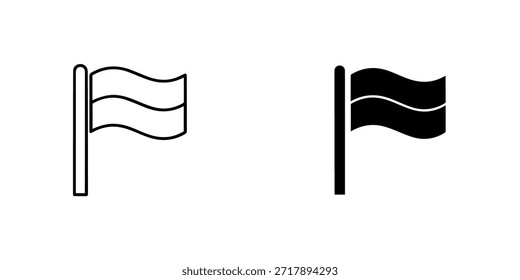 Ilustración de una bandera ondeando, presentada en ambos estilos de contorno y negro sólido aislado en