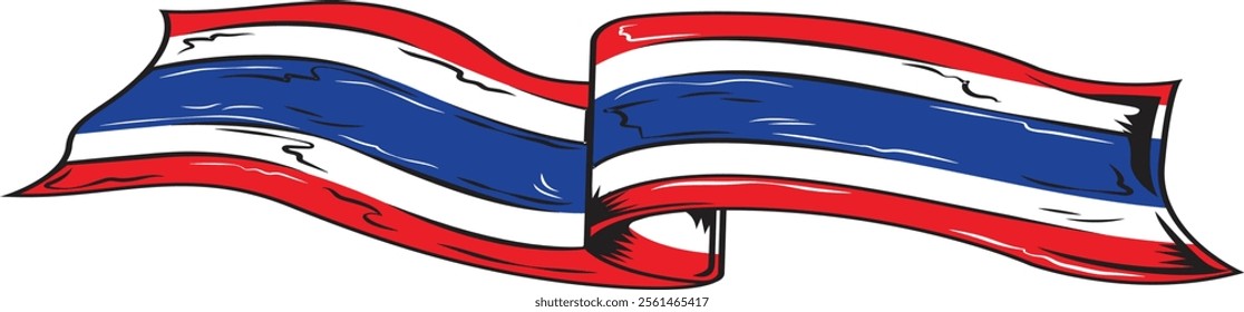 Illustration of a waving flag with red, white, and blue stripes, symbolizing national pride and unity. Perfect for enthusiasts of patriotic and cultural art