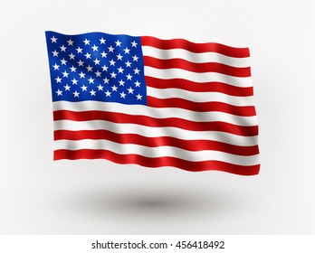 Illustration of waving  flag of USA, isolated flag icon, EPS 10 contains transparency.