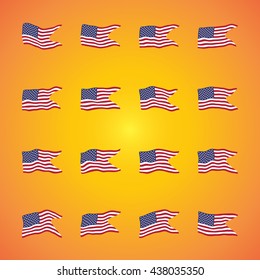 Illustration of a waving flags set collection of the United States of America. Independence Day.