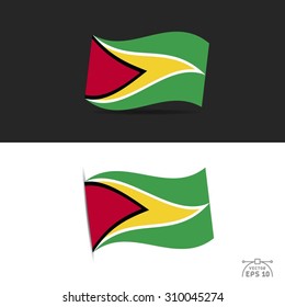 illustration of waving Guyana Flag on black and white  background.