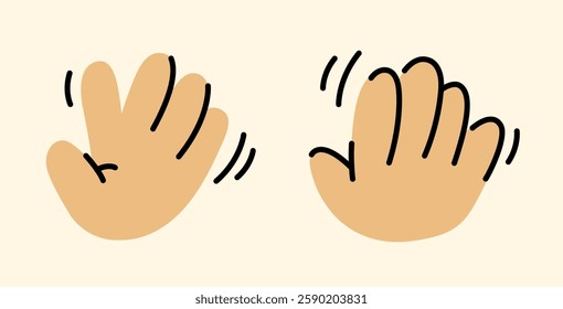 Illustration of Waving Hands Gesture, Greeting Icon in a Minimalist and Casual Art Style, 2 Simple Cartoon Vector Designs