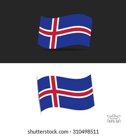  illustration of waving Iceland Flag on black and white  background.