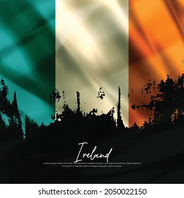 illustration of waving Ireland flag silk grunge background