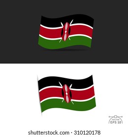  illustration of waving Kenya Flag on black and white  background.