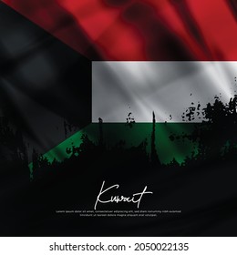 illustration of waving Kuwait flag silk grunge background	