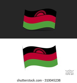 illustration of waving Malawi Flag on black and white  background.