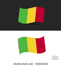 illustration of waving Mali Flag on black and white  background.