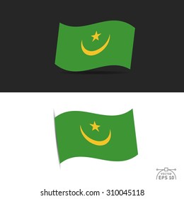 illustration of waving Mauritania Flag on black and white  background.