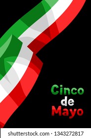 Illustration of waving mexican flag. Traditional simbol.