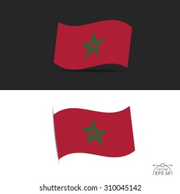 illustration of waving Morocco Flag on black and white  background.