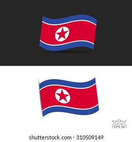 illustration of waving North Korea Flag on black and white  background.
