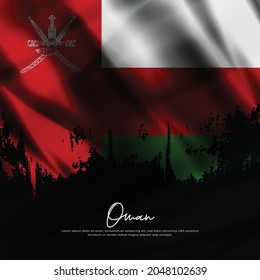 illustration of waving Oman flag silk grunge background