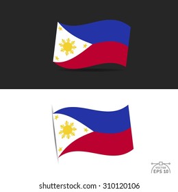  illustration of waving Philippines Flag on black and white  background.