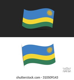 illustration of waving Rwanda Flag on black and white  background.