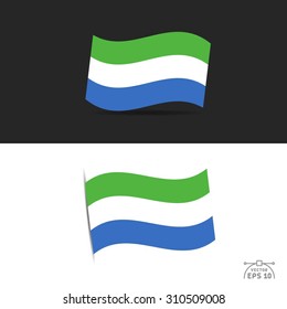 illustration of waving Sierra Leone Flag on black and white  background.