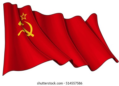 Illustration of a waving Soviet Union flag against white background. All elements neatly organized. Lines, Shading & Flag Colors on separate layers for easy editing.