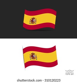  illustration of waving Spain Flag on black and white  background.