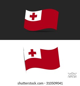 illustration of waving Tonga Flag on black and white  background.