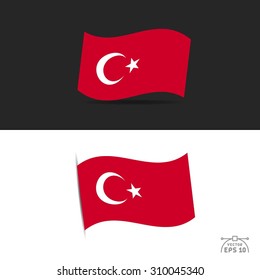 illustration of waving Turkey Flag on black and white  background.