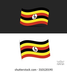  illustration of waving Uganda Flag on black and white  background.