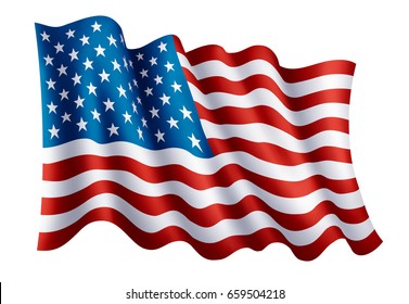Illustration of waving USA flag, isolated flag icon, EPS 10 contains transparency.