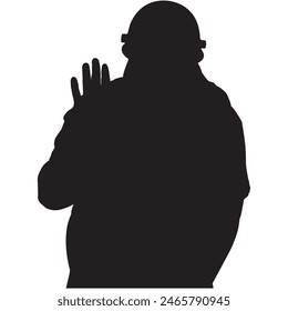Illustration of a waving worker in a hard hat in silhouette