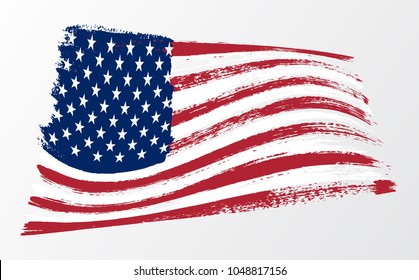 illustration wavy American Flag for Independence Day brush stroke background. American flag on transparent background vector illustration.