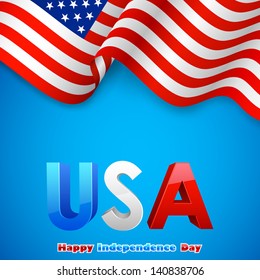 illustration of wavy American Flag for Independence Day