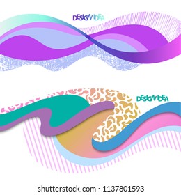 Illustration of a wavy form with textures and a gradient for advertising. Element of creative design. Vector illustration.