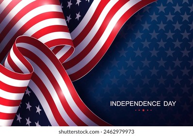 Illustration with wavy USA flag, the national symbol of America.