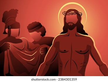 An illustration of way of the cross or stations of the cross, tenth station, Jesus is Stripped of His Garments. Biblical Series