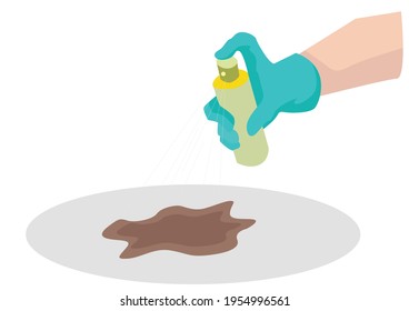 illustration we must always be careful in cleaning tools or mats that often come into contact with direct hands. Spraying, hand sanitizer, clean. Vector Flat Illustration