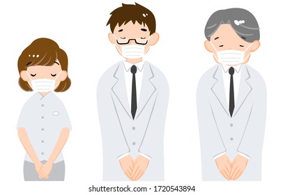 Illustration of wearing a mask and bowing
