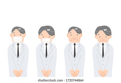 Illustration of wearing a mask and bowing
