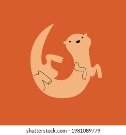 Illustration of a weasel, an otter on an isolated background. Dusty pastel colors. Modern flat style